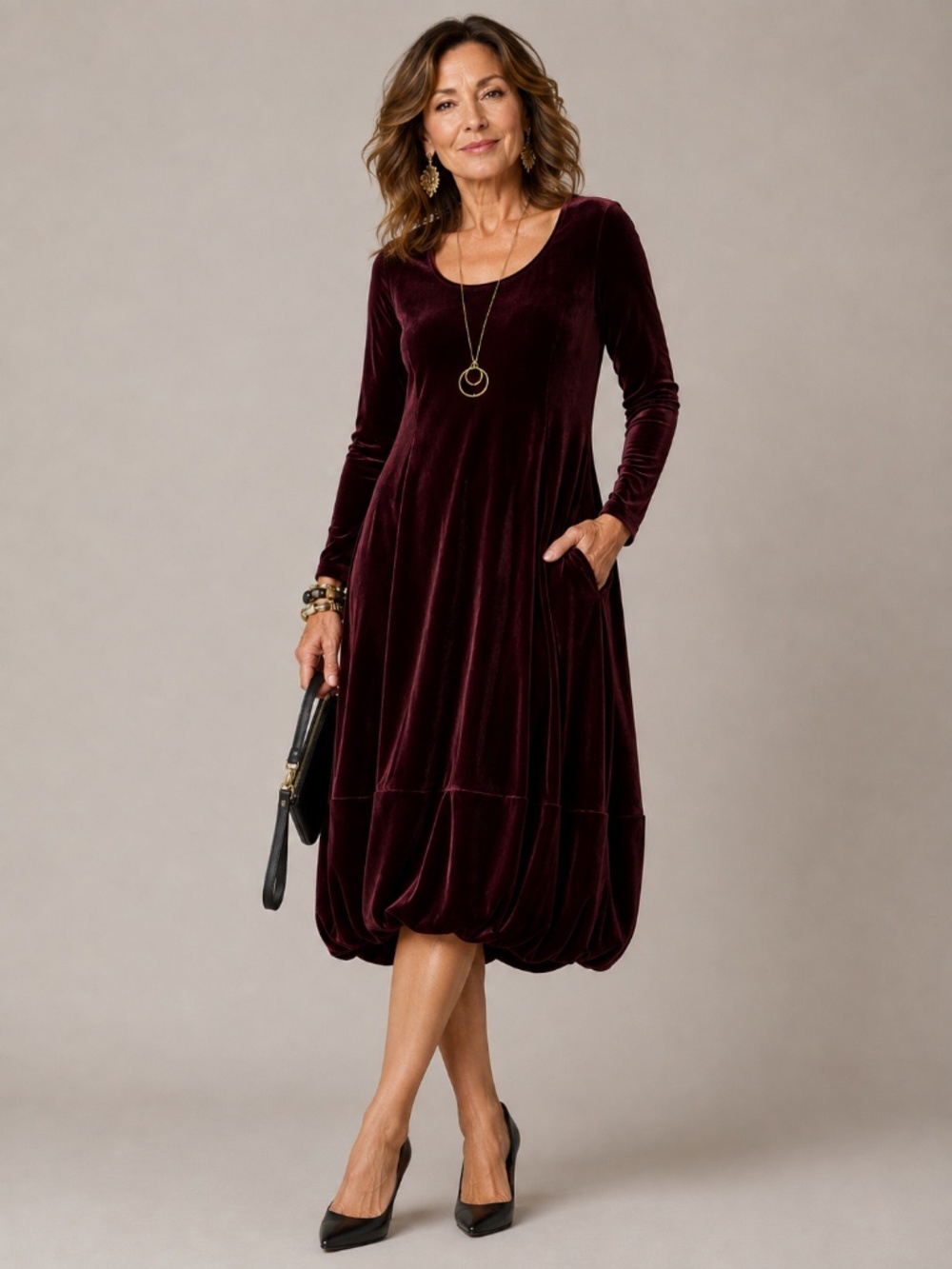 MarlaWynne - Street Chic Velvet Bubble Hem Dress XS Wine Burgundy